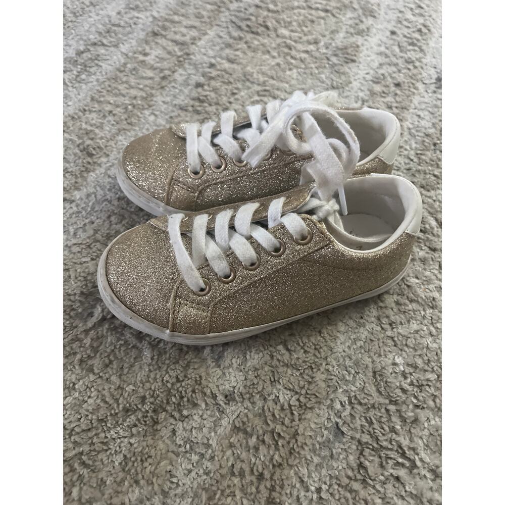 Janie and Jack Gold Sparkle Glitter Lace Up Sneakers 9 - Picture 8 of 8